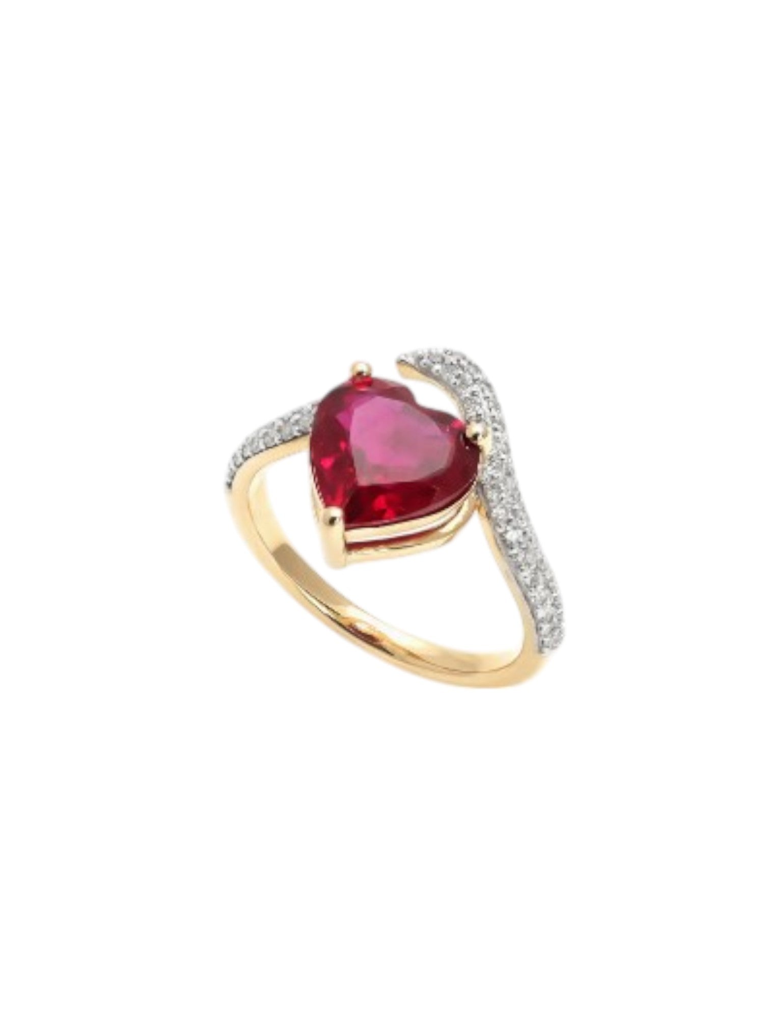 Take My Heart Gold Plated Heart-Shaped CZ Stone Light Weight Sterling Silver Ring For Women By Kesardeep